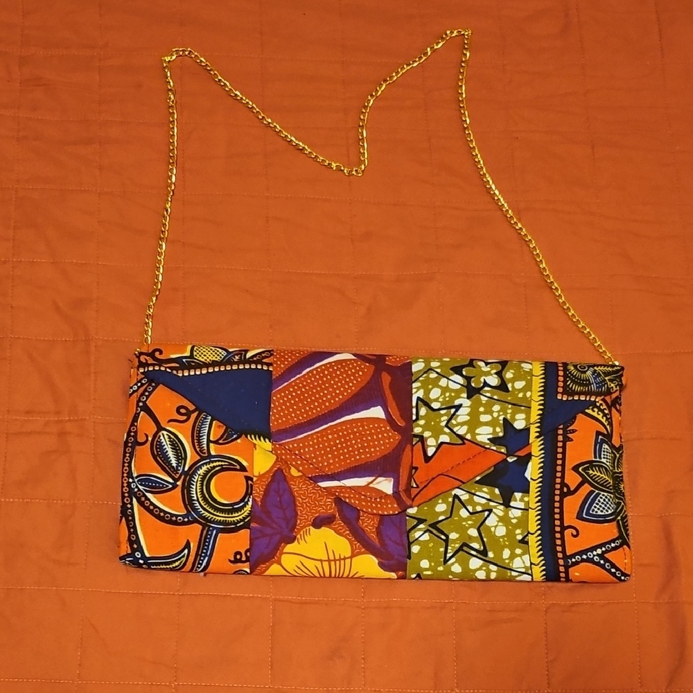 Vibrant Vintage African Patchwork Shoulder Bag Kente Wax Cloth Batik